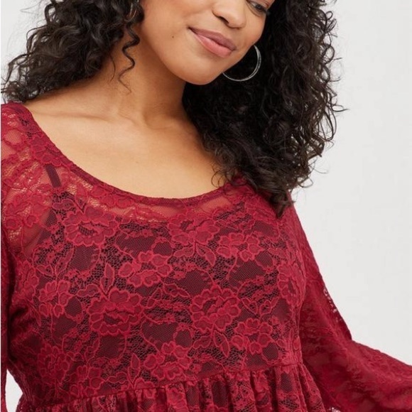 TORRID | Babydoll Stretch Lace Scoop Neck Long Sleeve Top | Size 1 / 1x - Picture 4 of 7